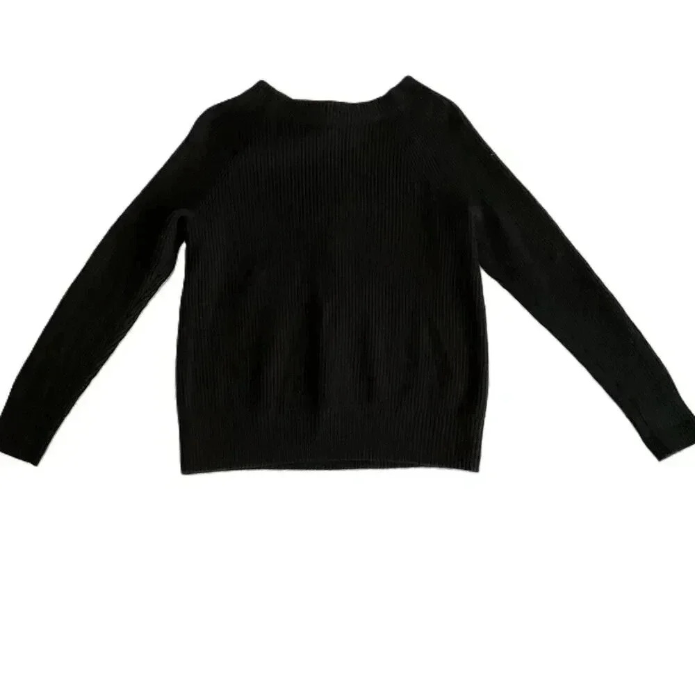 Black Womens M Sweater Open Upper Back With Tie Long Sleeve Knitted Pullover